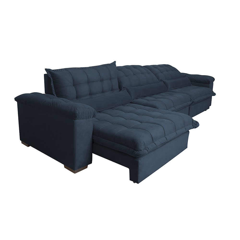 Sofá Retrátil e Reclinável 3,22m com Molas Ensacadas Cama inBox Aconchego Tecido Suede Azul