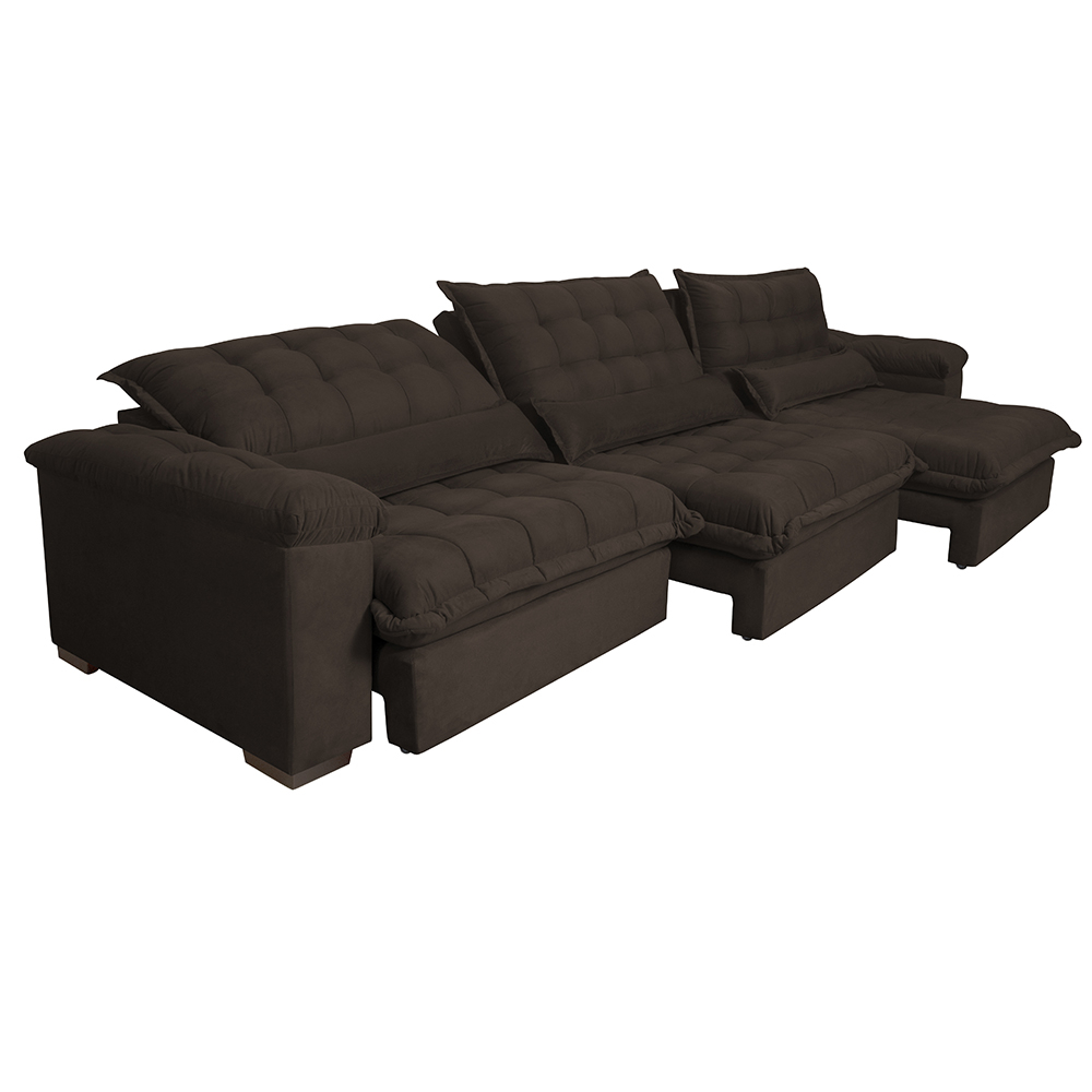 Sofá Retrátil e Reclinável 3,22m com Molas Ensacadas Cama inBox Aconchego Tecido Suede Café