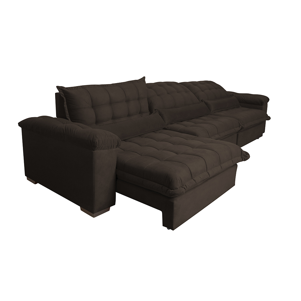 Sofá Retrátil e Reclinável 3,22m com Molas Ensacadas Cama inBox Aconchego Tecido Suede Café