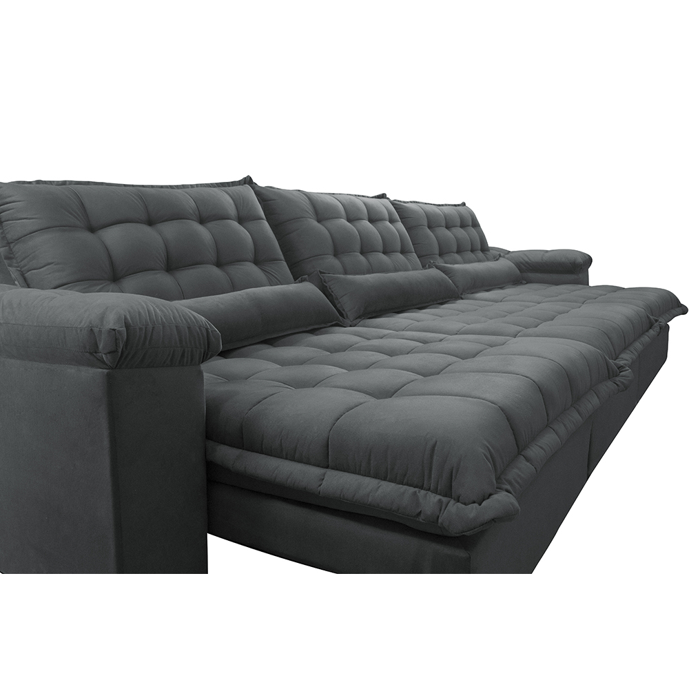 Sofá Retrátil e Reclinável 3,22m com Molas Ensacadas Cama inBox Aconchego Tecido Suede Cinza