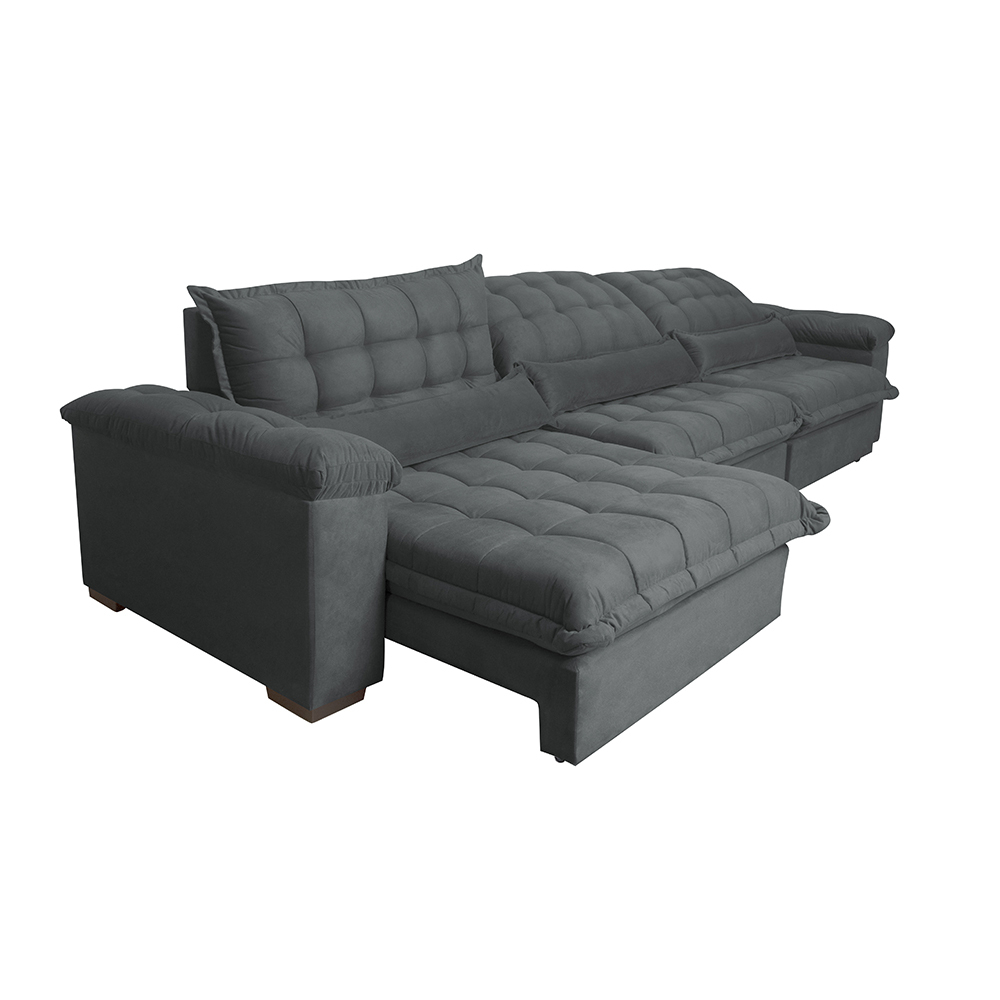 Sofá Retrátil e Reclinável 3,22m com Molas Ensacadas Cama inBox Aconchego Tecido Suede Cinza