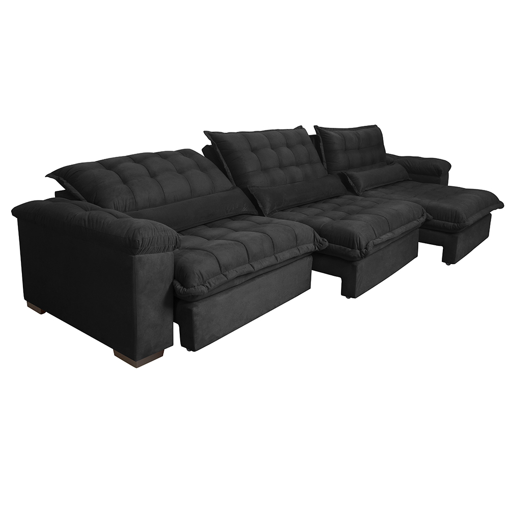 Sofá Retrátil e Reclinável 3,22m com Molas Ensacadas Cama inBox Aconchego Tecido Suede Preto