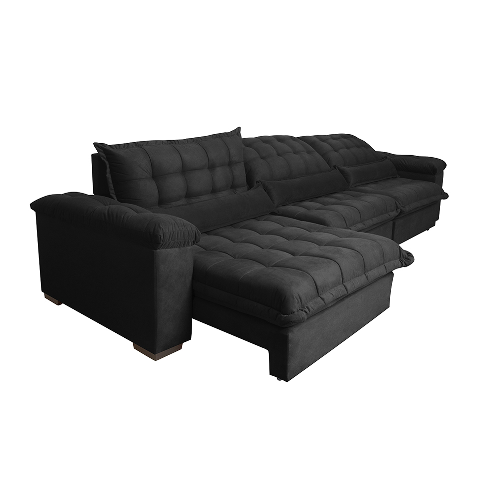 Sofá Retrátil e Reclinável 3,22m com Molas Ensacadas Cama inBox Aconchego Tecido Suede Preto
