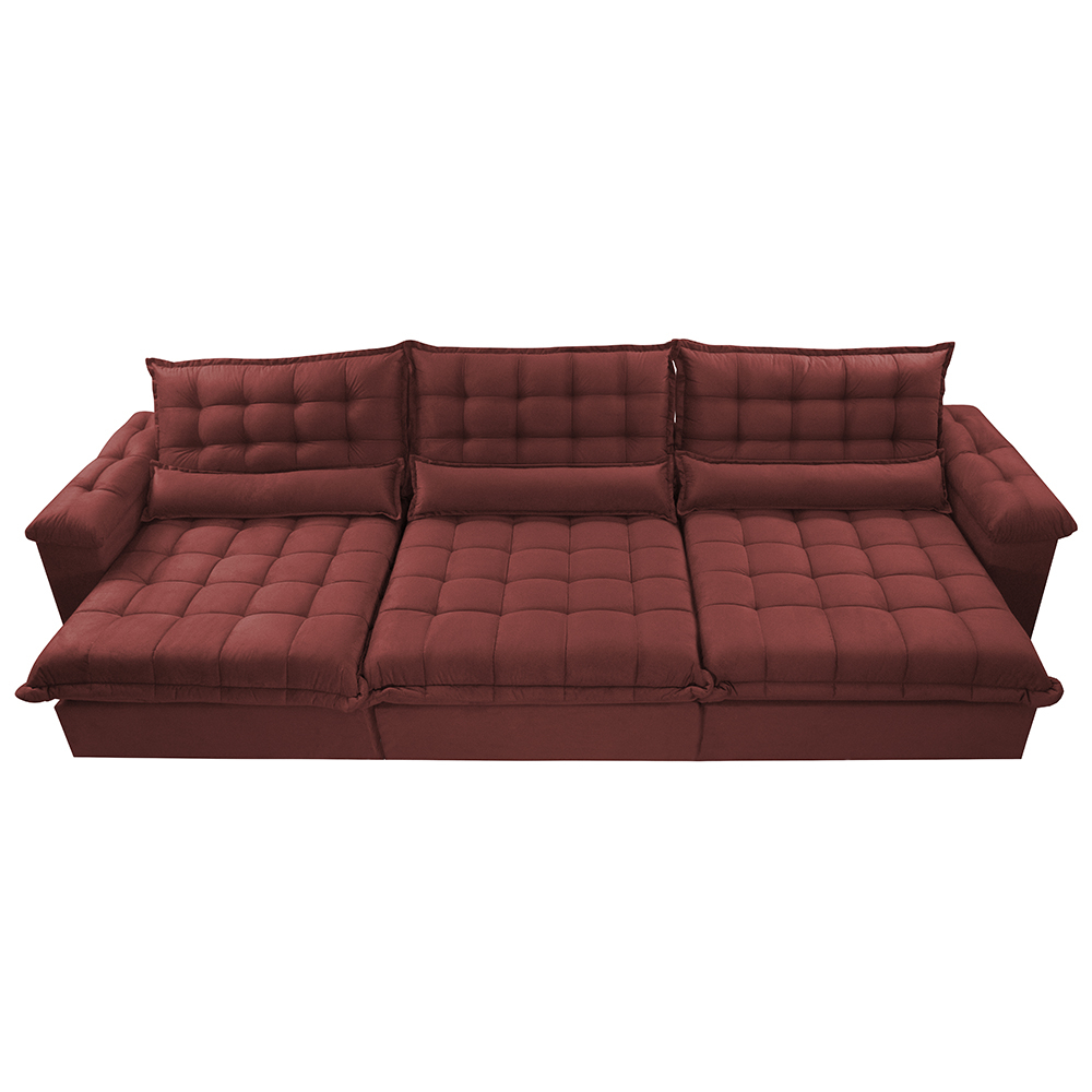 Sofá Retrátil e Reclinável 3,22m com Molas Ensacadas Cama inBox Aconchego Tecido Suede Vermelho