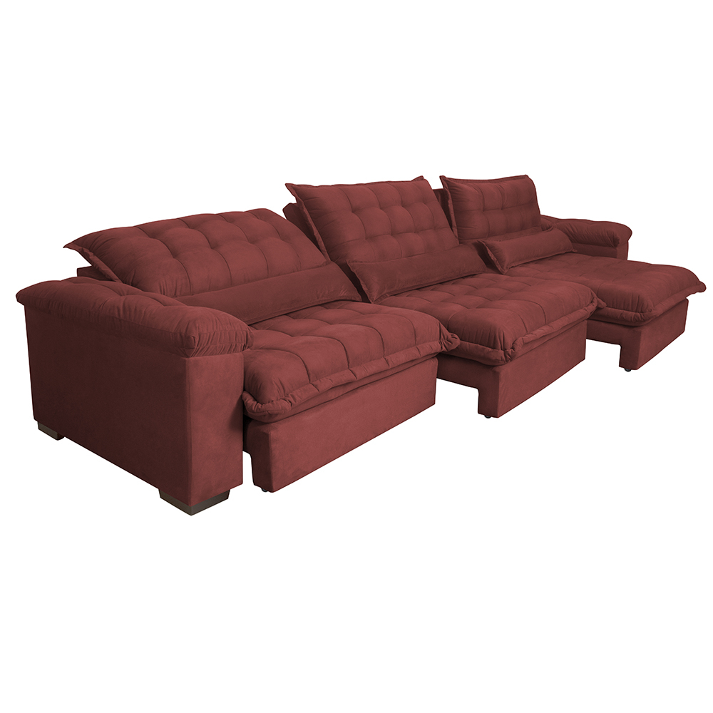 Sofá Retrátil e Reclinável 3,22m com Molas Ensacadas Cama inBox Aconchego Tecido Suede Vermelho