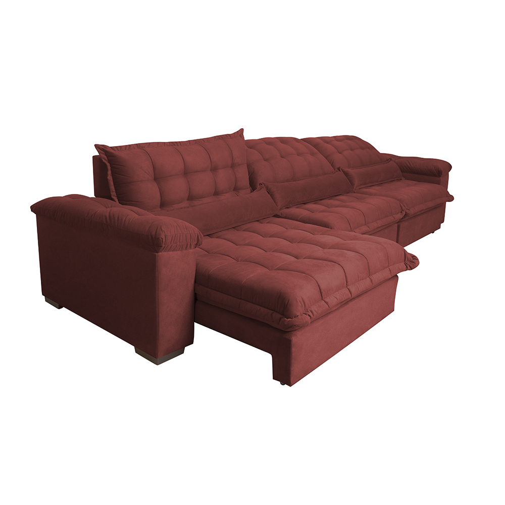 Sofá Retrátil e Reclinável 3,22m com Molas Ensacadas Cama inBox Aconchego Tecido Suede Vermelho
