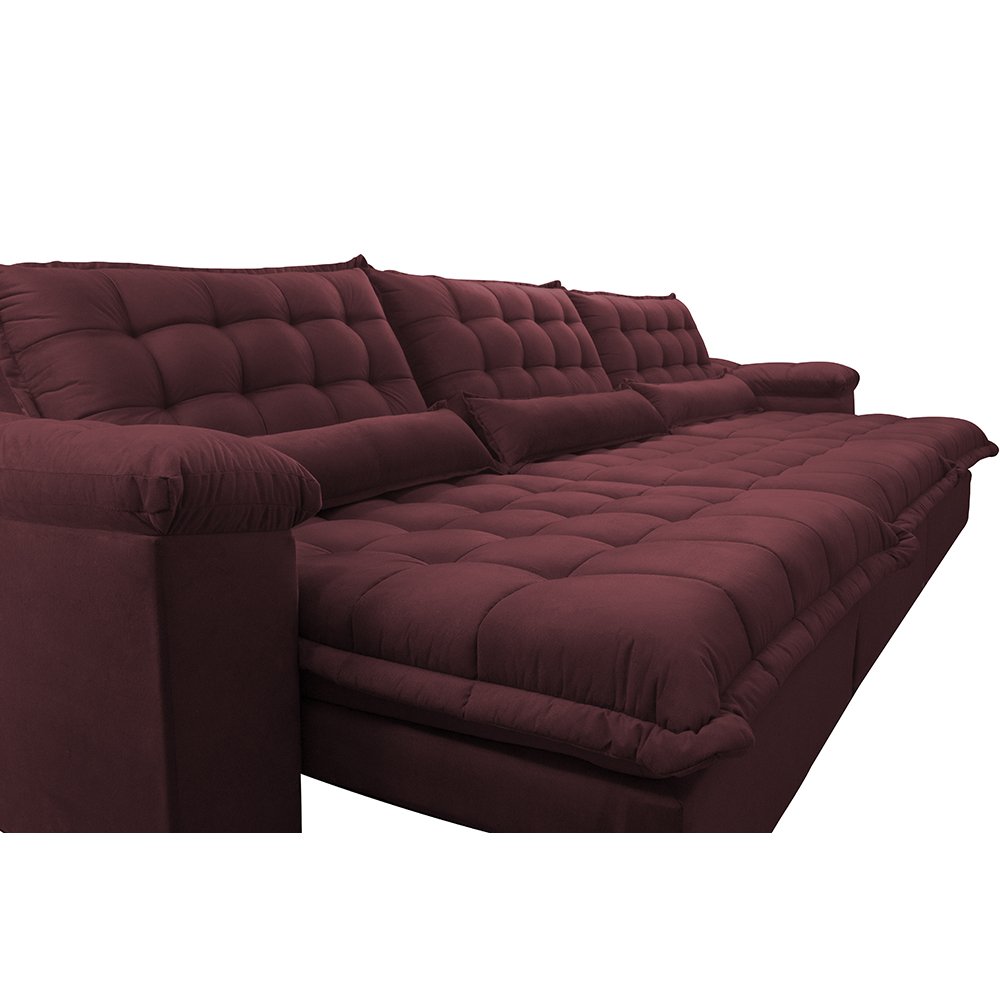 Sofá Retrátil e Reclinável 3,22m com Molas Ensacadas Cama inBox Aconchego Tecido Suede Vinho