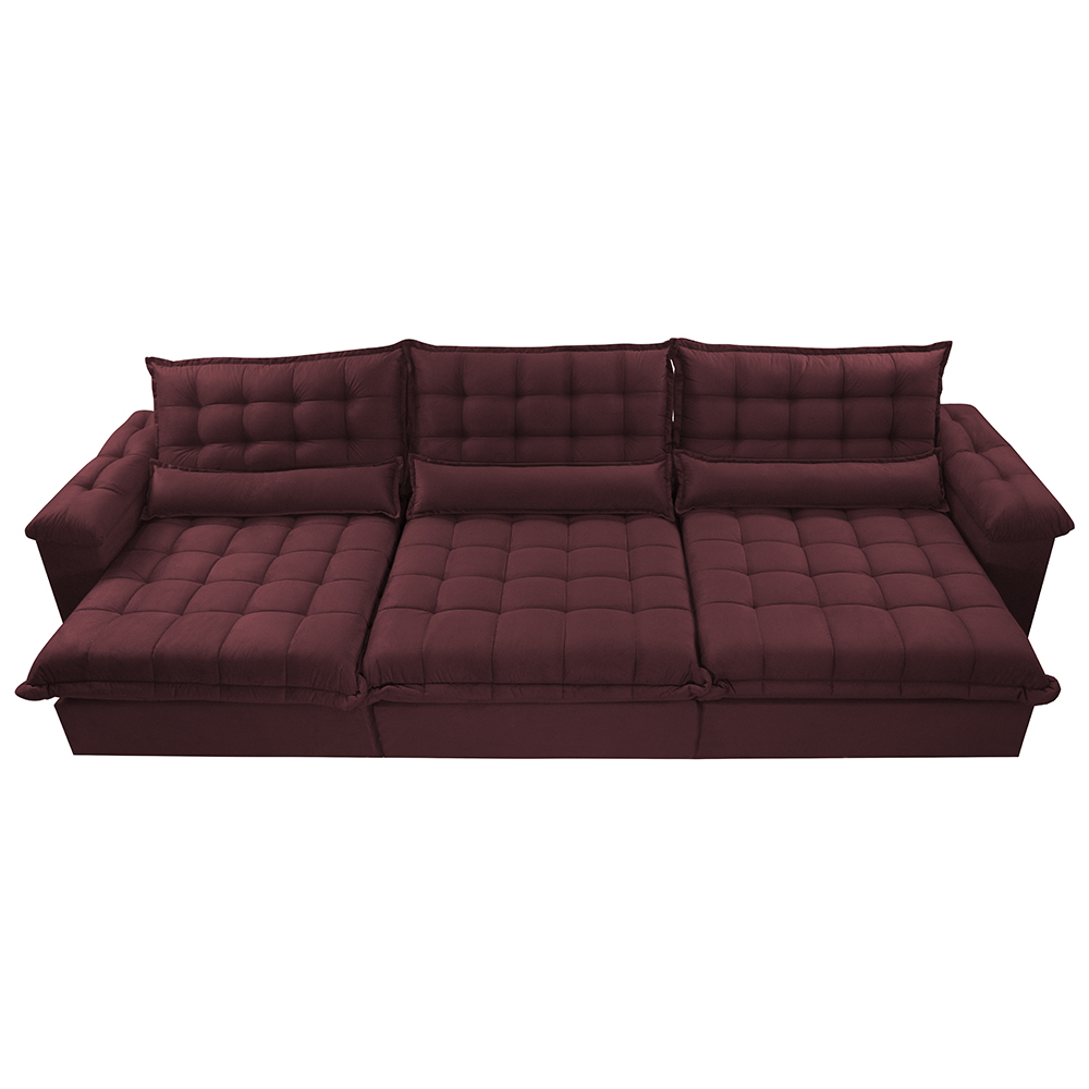 Sofá Retrátil e Reclinável 3,22m com Molas Ensacadas Cama inBox Aconchego Tecido Suede Vinho