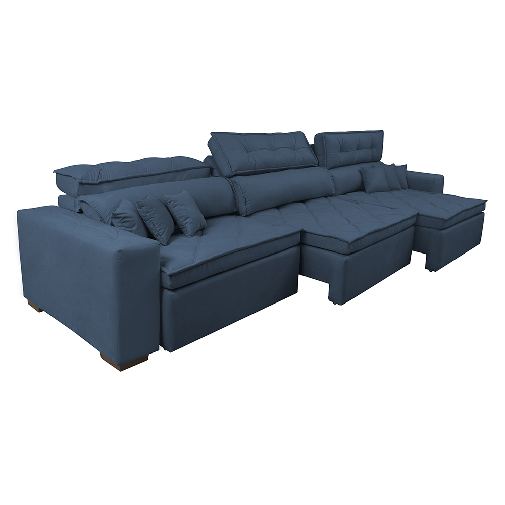 Sofá Retrátil e Reclinável 3,52m Austin com Molas no Assento Tecido Suede Velusoft Azul