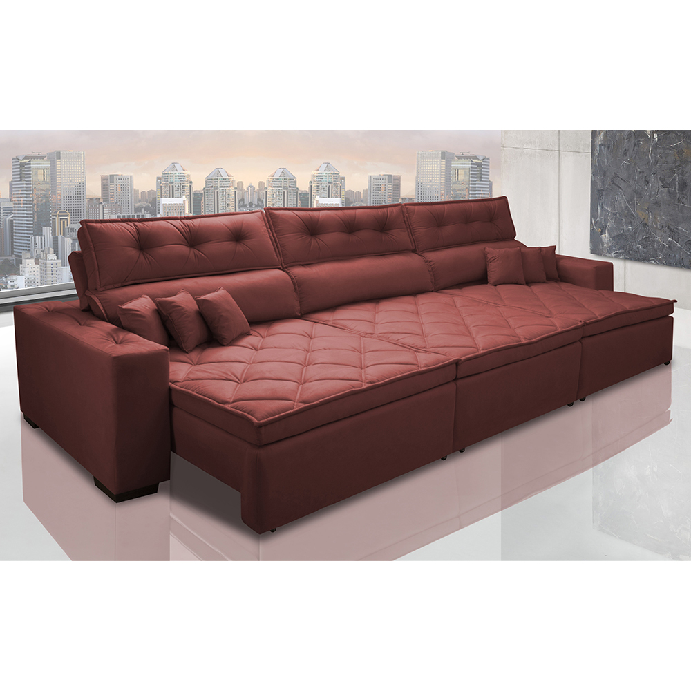 Sofá Retrátil e Reclinável 3,52m Austin com Molas no Assento Tecido Suede Velusoft Vermelho