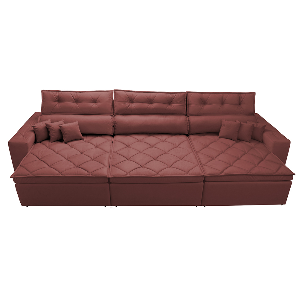 Sofá Retrátil e Reclinável 3,52m Austin com Molas no Assento Tecido Suede Velusoft Vermelho