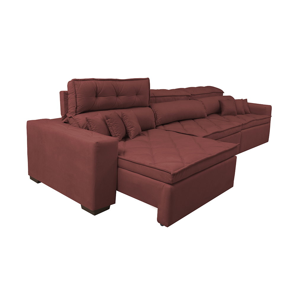 Sofá Retrátil e Reclinável 3,52m Austin com Molas no Assento Tecido Suede Velusoft Vermelho