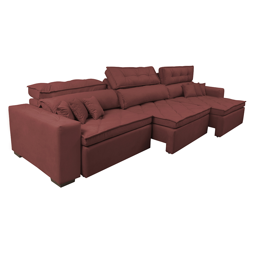 Sofá Retrátil e Reclinável 3,52m Austin com Molas no Assento Tecido Suede Velusoft Vermelho