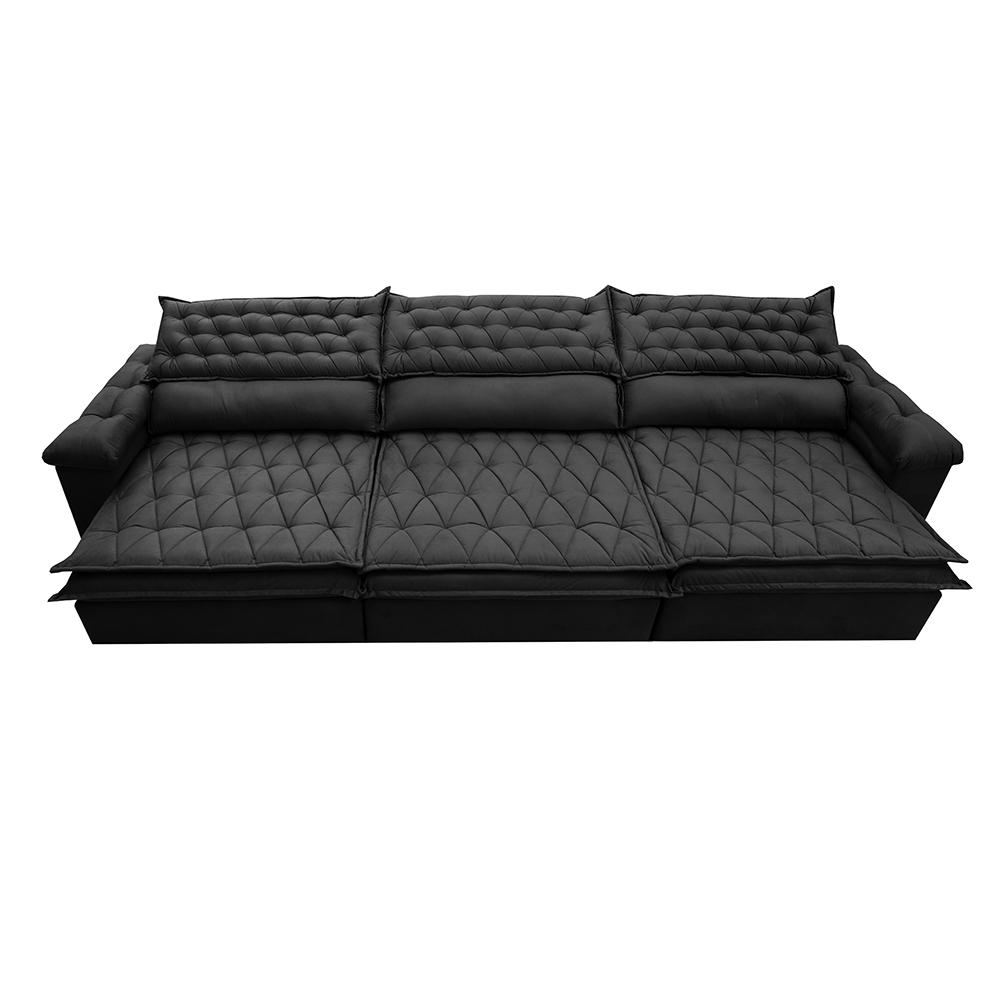 Sofá Retrátil e Reclinável 3,52m Molas Ensacadas Cama inBox Botonê Espuma Viscoelástico Preto