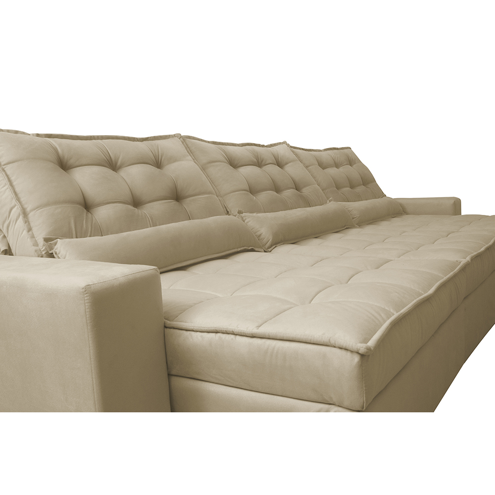 Sofá Retrátil e Reclinável 3,52m com Molas Ensacadas Cama Inbox Gold Tecido Suede Velusoft Bege
