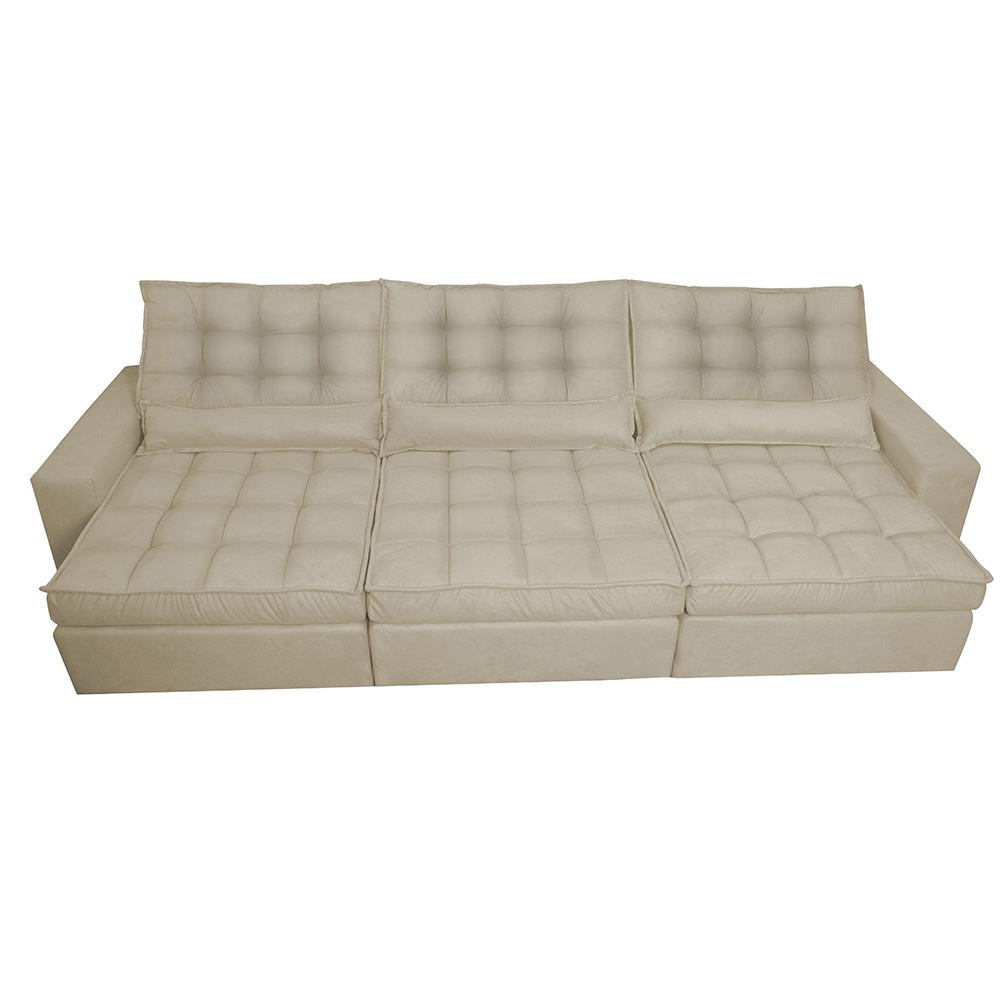 Sofá Retrátil e Reclinável 3,52m com Molas Ensacadas Cama Inbox Gold Tecido Suede Velusoft Bege