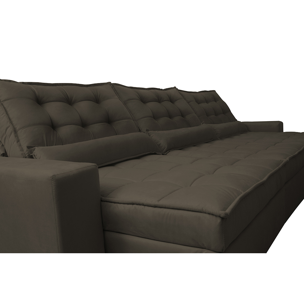 Sofá Retrátil e Reclinável 3,52m com Molas Ensacadas Cama Inbox Gold Tecido Suede Velusoft Café