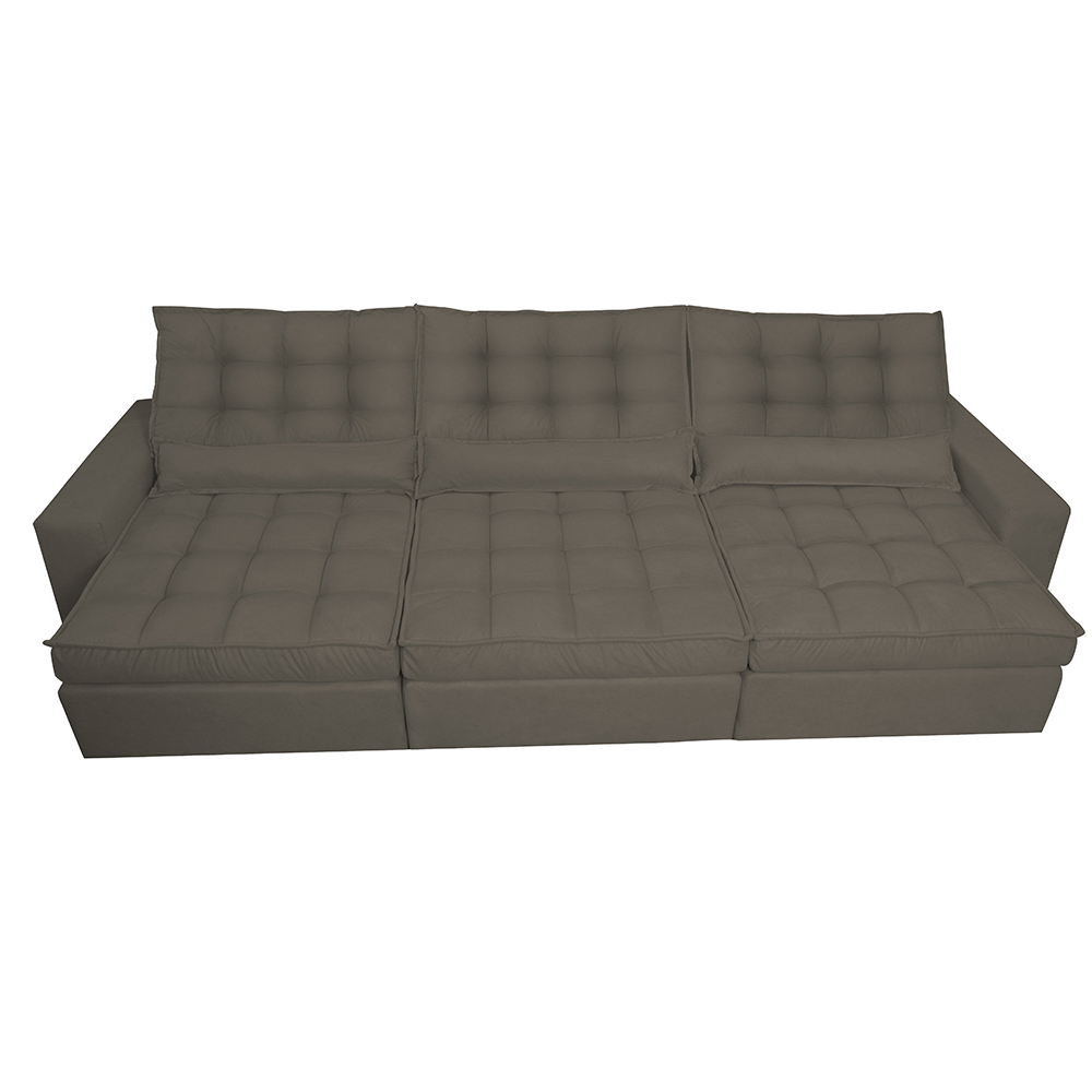 Sofá Retrátil e Reclinável 3,52m com Molas Ensacadas Cama Inbox Gold Tecido Suede Velusoft Café