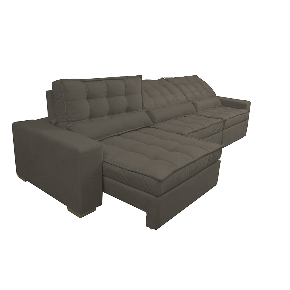 Sofá Retrátil e Reclinável 3,52m com Molas Ensacadas Cama Inbox Gold Tecido Suede Velusoft Café