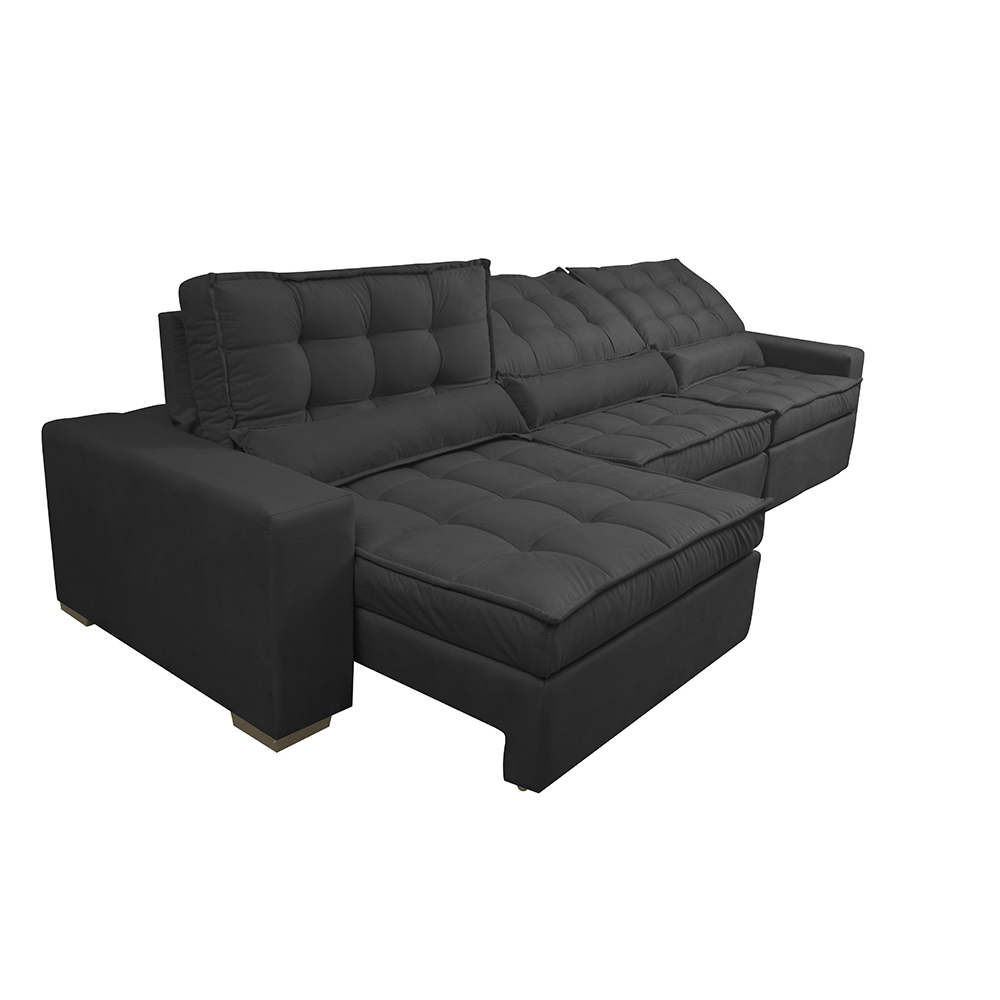 Sofá Retrátil e Reclinável 3,52m com Molas Ensacadas Cama Inbox Gold Tecido Suede Velusoft Preto