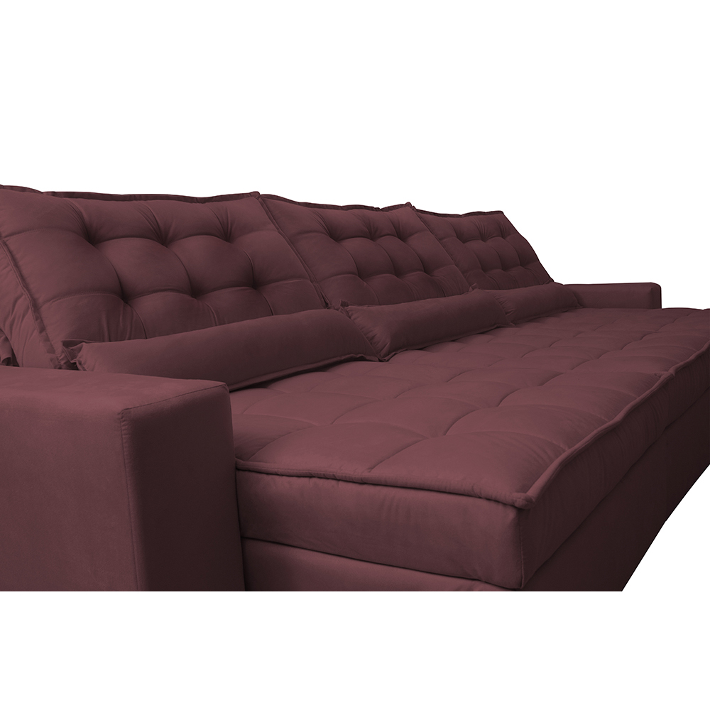 Sofá Retrátil e Reclinável 3,52m com Molas Ensacadas Cama Inbox Gold Tecido Suede Velusoft Vinho
