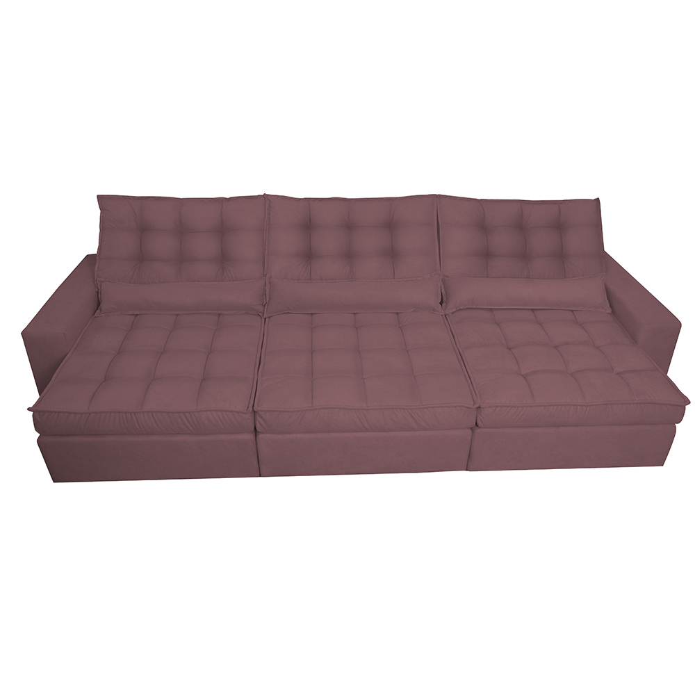Sofá Retrátil e Reclinável 3,52m com Molas Ensacadas Cama Inbox Gold Tecido Suede Velusoft Vinho