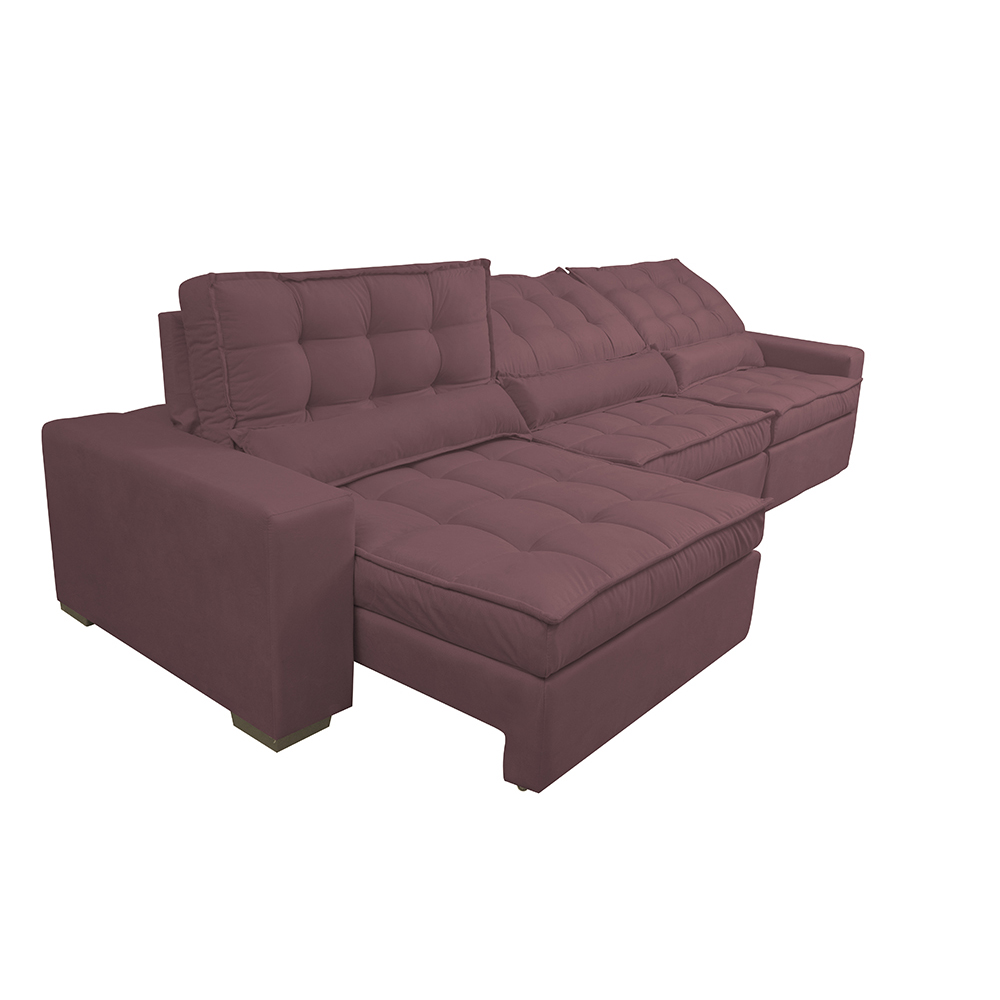 Sofá Retrátil e Reclinável 3,52m com Molas Ensacadas Cama Inbox Gold Tecido Suede Velusoft Vinho