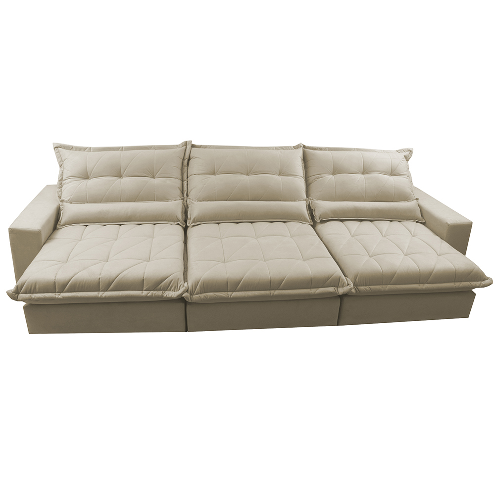 Sofá Retrátil e Reclinável 3,52m com Molas Ensacadas Cama Inbox Soft Tecido Suede Velusoft Bege