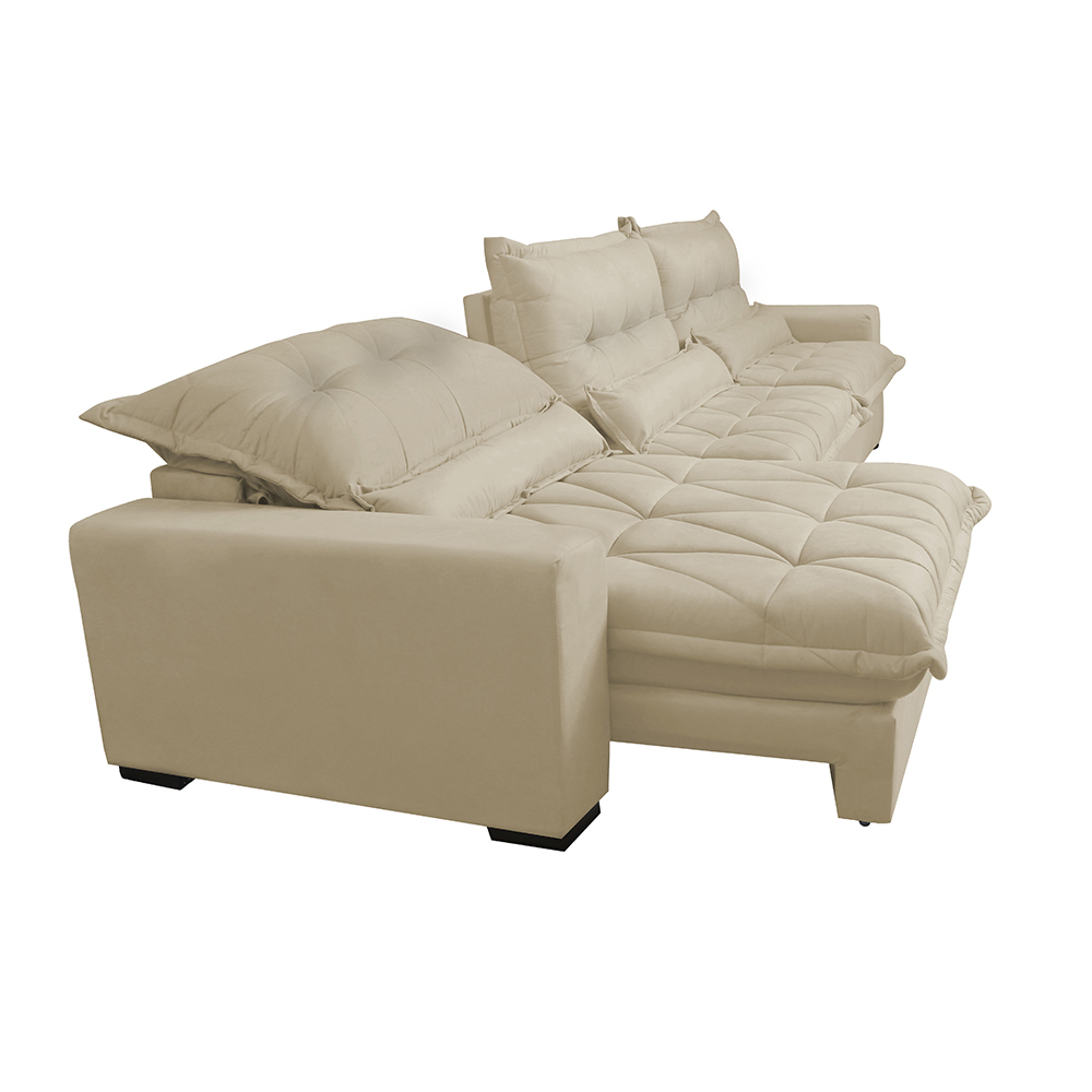 Sofá Retrátil e Reclinável 3,52m com Molas Ensacadas Cama Inbox Soft Tecido Suede Velusoft Bege