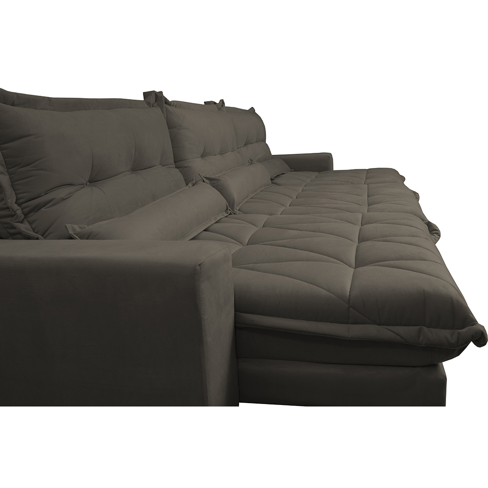 Sofá Retrátil e Reclinável 3,52m com Molas Ensacadas Cama Inbox Soft Tecido Suede Velusoft Café