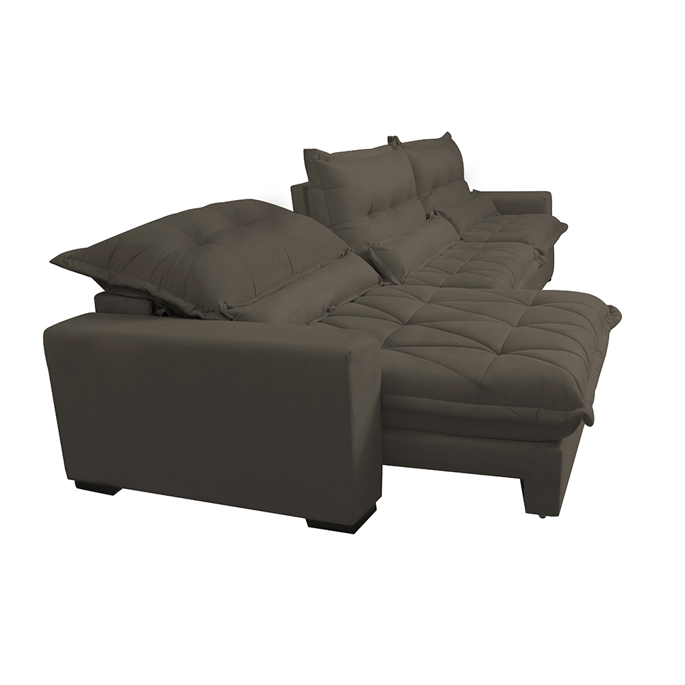 Sofá Retrátil e Reclinável 3,52m com Molas Ensacadas Cama Inbox Soft Tecido Suede Velusoft Café
