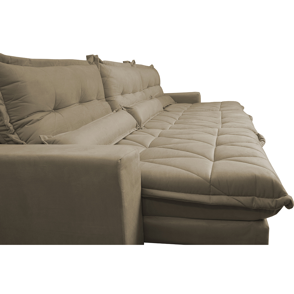 Sofá Retrátil e Reclinável 3,52m com Molas Ensacadas Cama Inbox Soft Tecido Suede Velusoft Castor