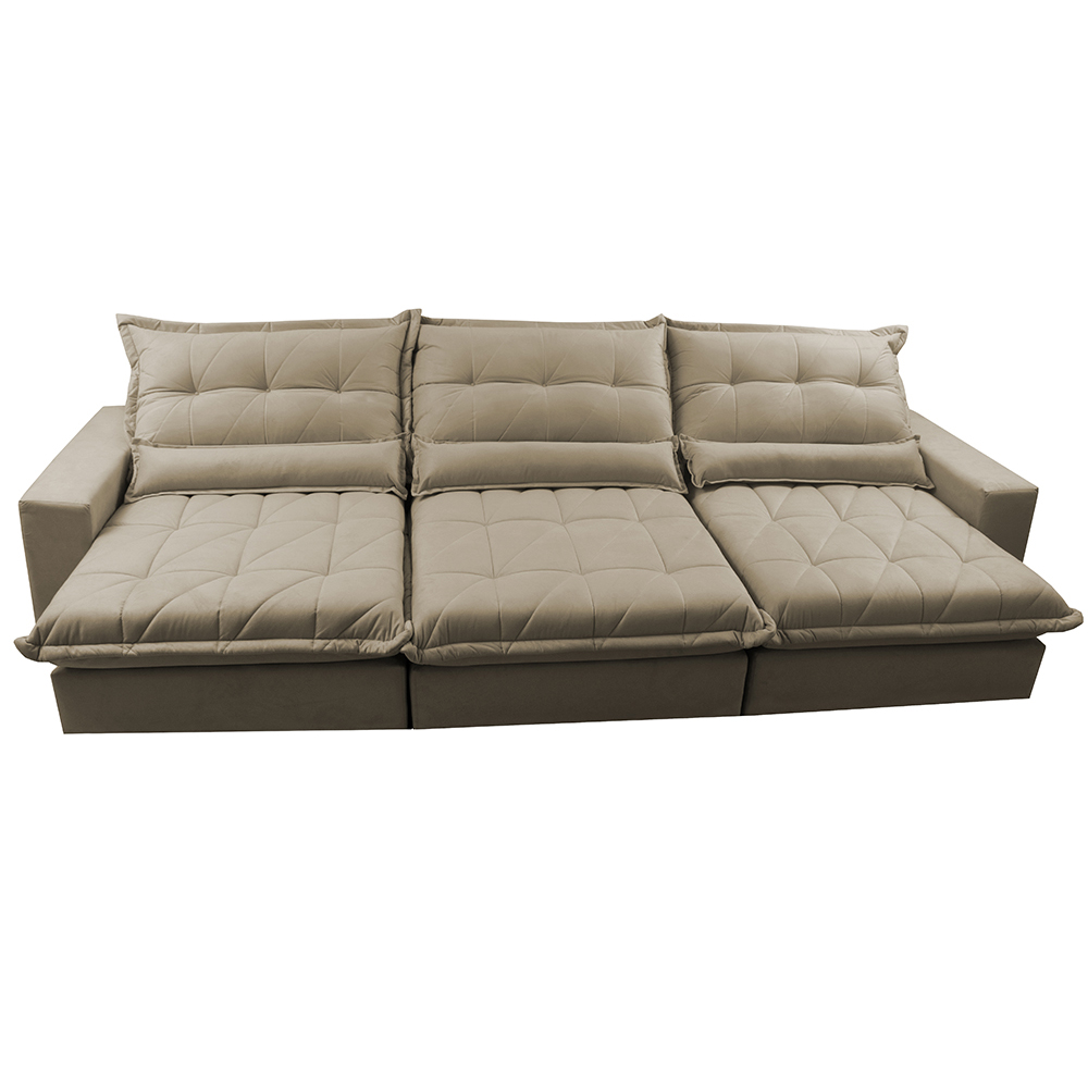 Sofá Retrátil e Reclinável 3,52m com Molas Ensacadas Cama Inbox Soft Tecido Suede Velusoft Castor