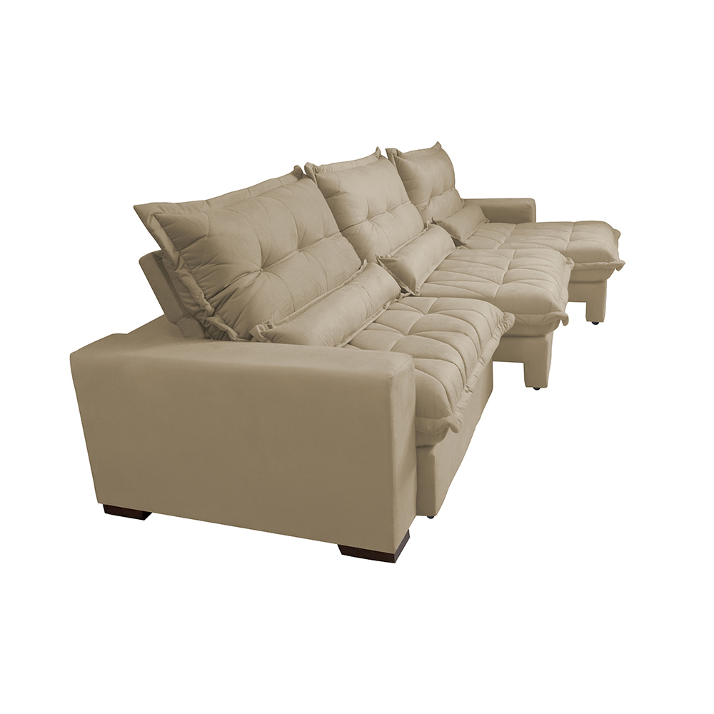Sofá Retrátil e Reclinável 3,52m com Molas Ensacadas Cama Inbox Soft Tecido Suede Velusoft Castor