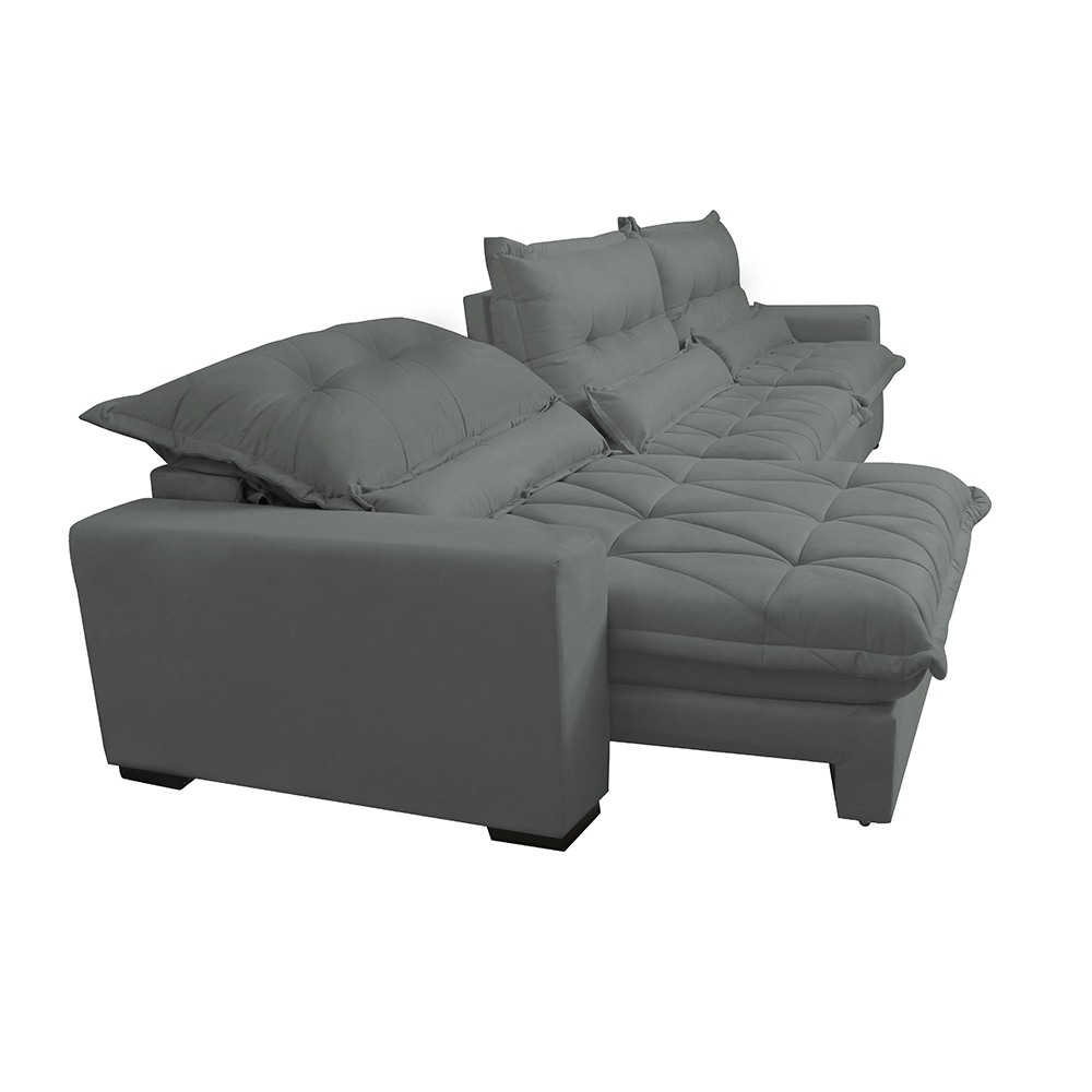 Sofá Retrátil e Reclinável 3,52m com Molas Ensacadas Cama Inbox Soft Tecido Suede Velusoft Cinza