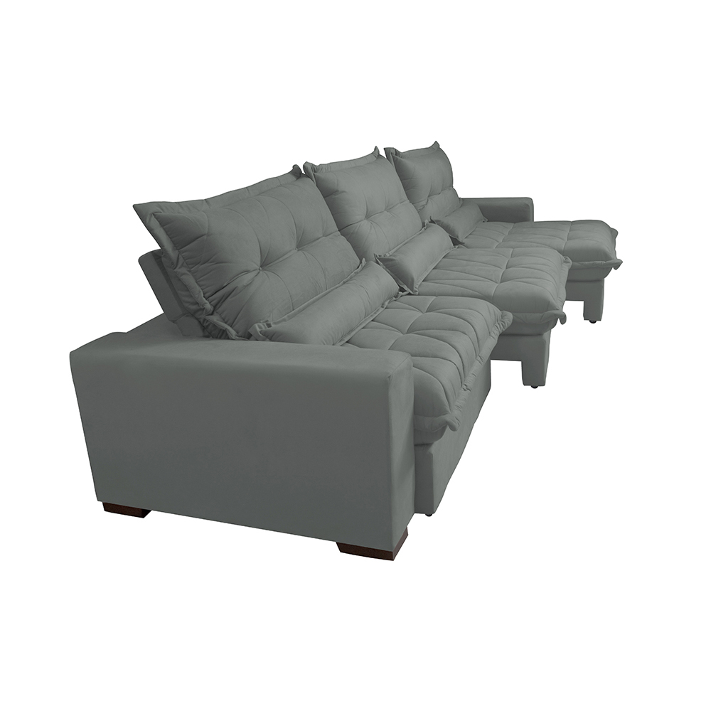 Sofá Retrátil e Reclinável 3,52m com Molas Ensacadas Cama Inbox Soft Tecido Suede Velusoft Cinza