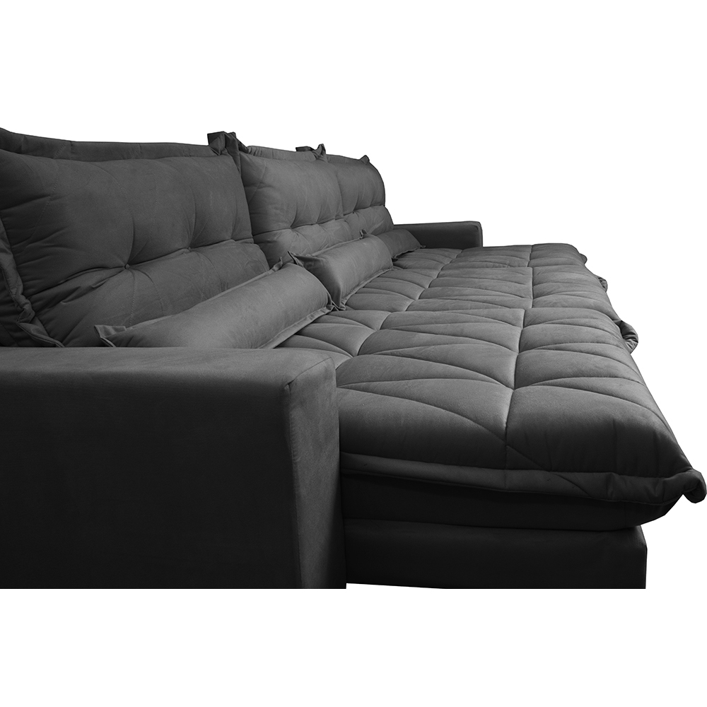 Sofá Retrátil e Reclinável 3,52m com Molas Ensacadas Cama Inbox Soft Tecido Suede Velusoft Preto