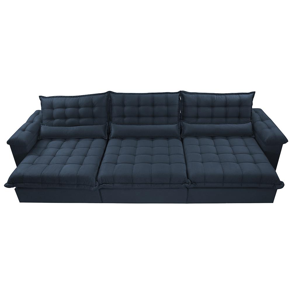 Sofá Retrátil e Reclinável 3,52m com Molas Ensacadas Cama inBox Aconchego Tecido Velusoft Azul