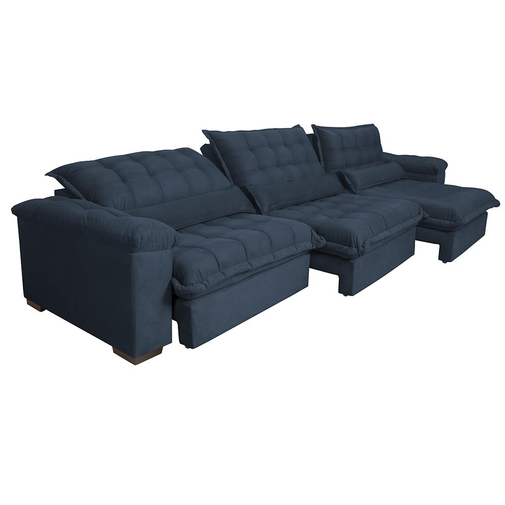 Sofá Retrátil e Reclinável 3,52m com Molas Ensacadas Cama inBox Aconchego Tecido Velusoft Azul
