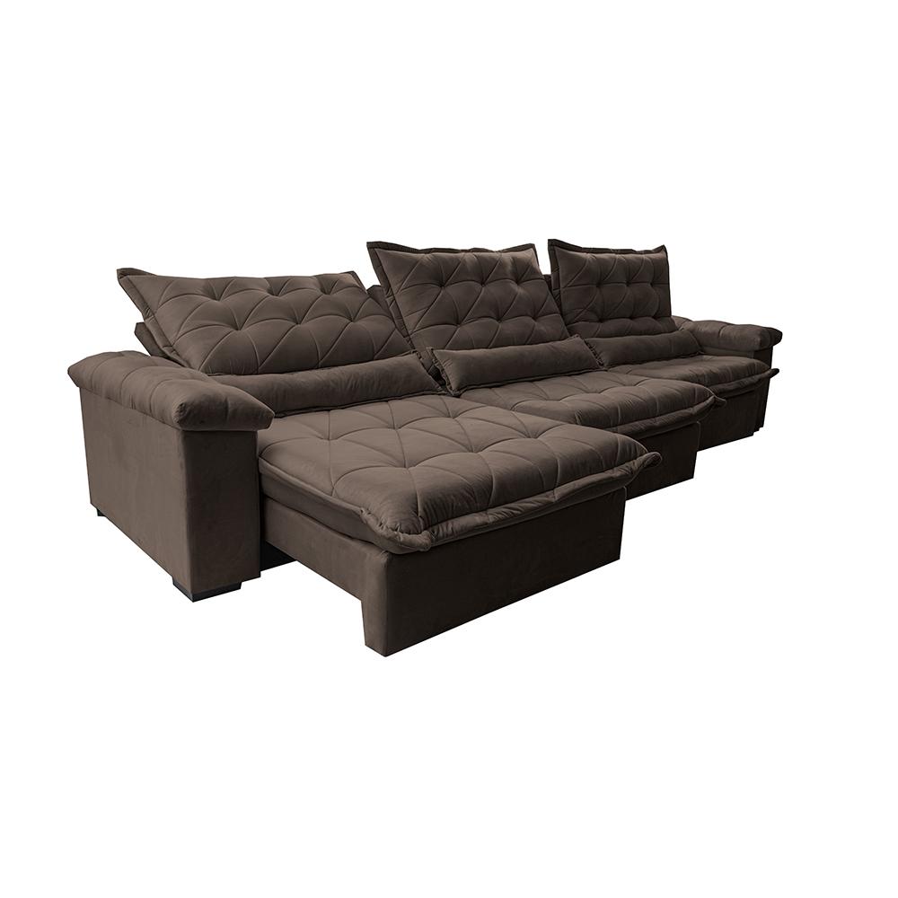 Sofá Retrátil e Reclinável 3,55m Cama inBox Big Fresh com SoftGel D40 Velupluma Café