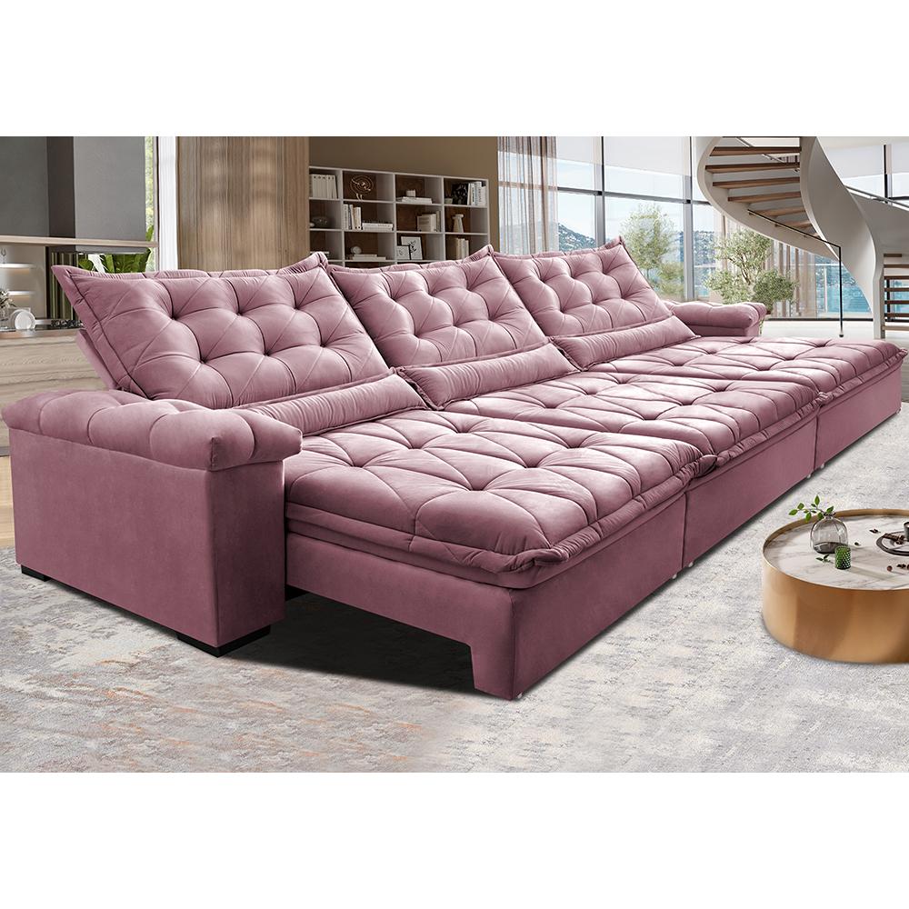 Sofá Retrátil e Reclinável 3,55m Cama inBox Big Fresh com SoftGel D40 Velupluma Rose