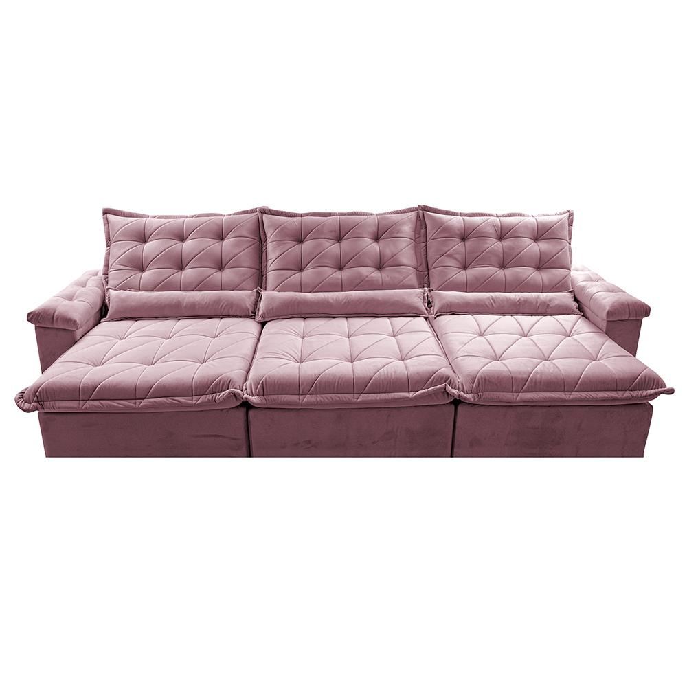 Sofá Retrátil e Reclinável 3,55m Cama inBox Big Fresh com SoftGel D40 Velupluma Rose