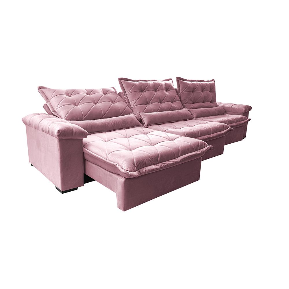 Sofá Retrátil e Reclinável 3,55m Cama inBox Big Fresh com SoftGel D40 Velupluma Rose