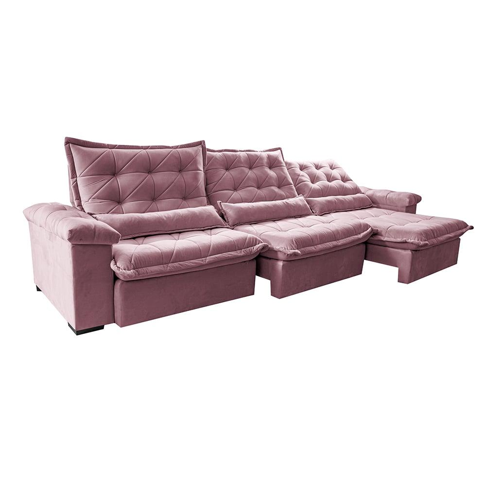 Sofá Retrátil e Reclinável 3,55m Cama inBox Big Fresh com SoftGel D40 Velupluma Rose