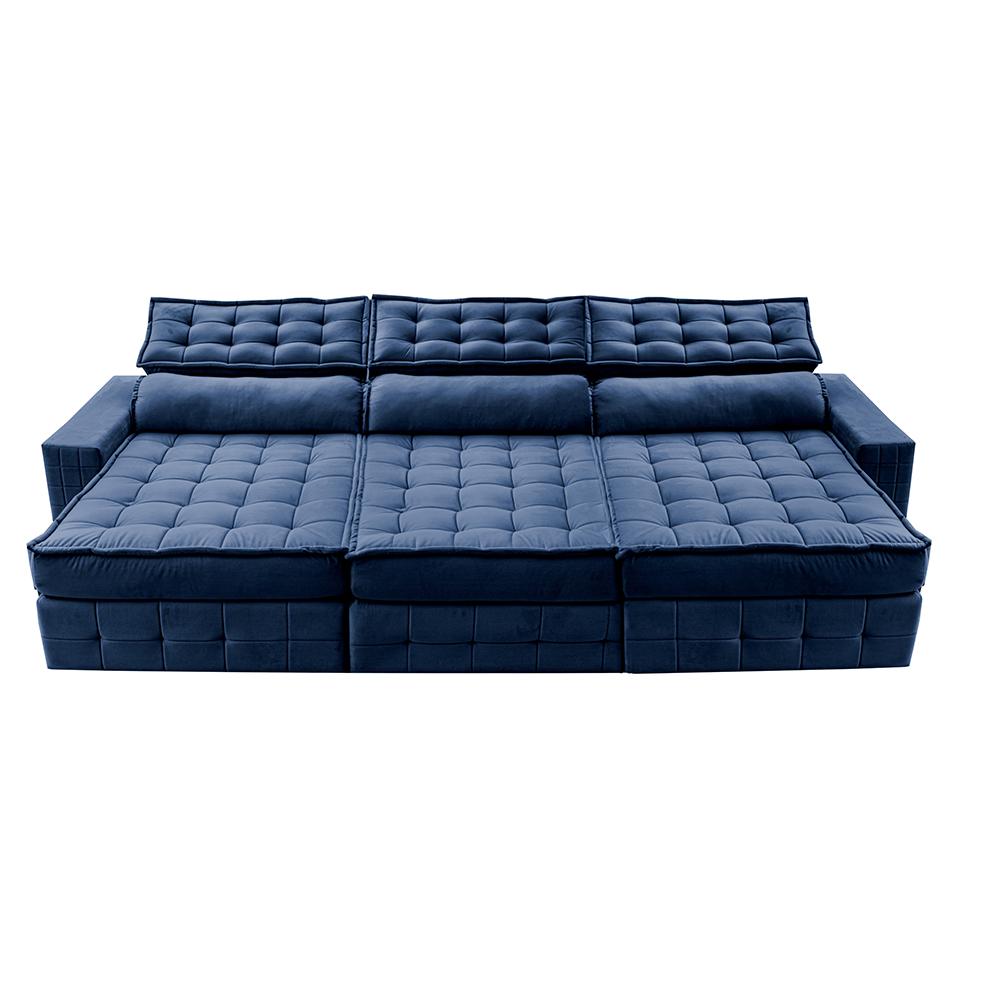 Sofá Retrátil e Reclinável 3,55m Cama inBox Big Puffer com SoftGel D40 Velupluma Azul