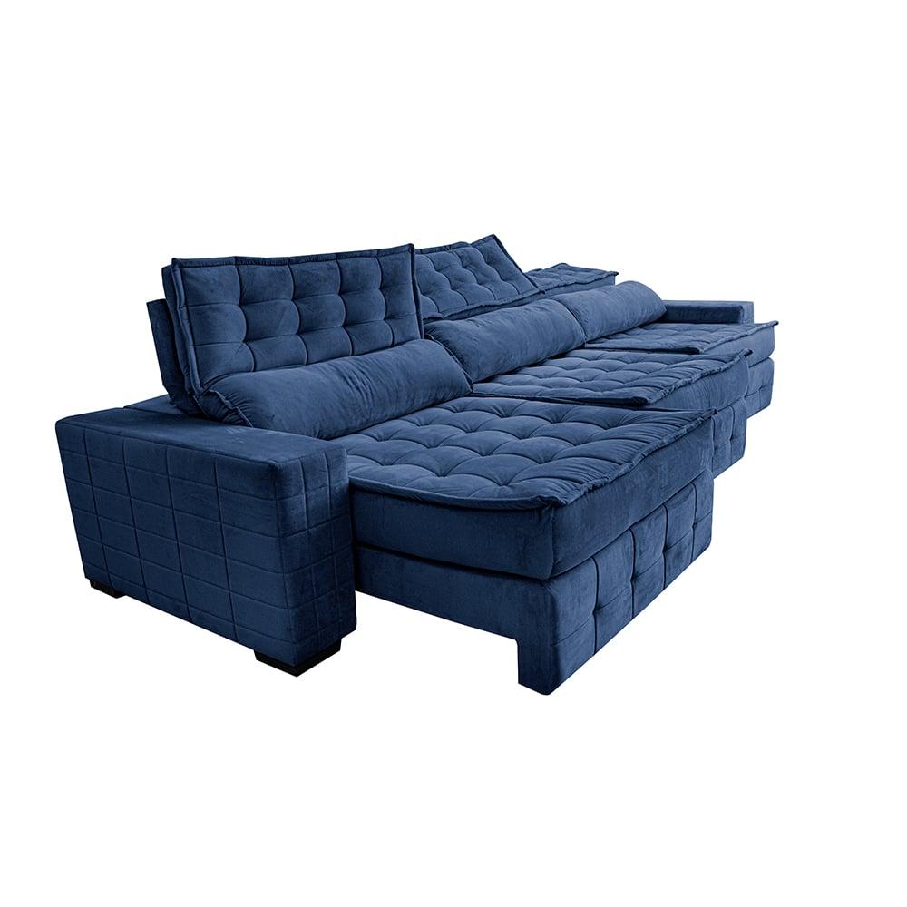 Sofá Retrátil e Reclinável 3,55m Cama inBox Big Puffer com SoftGel D40 Velupluma Azul