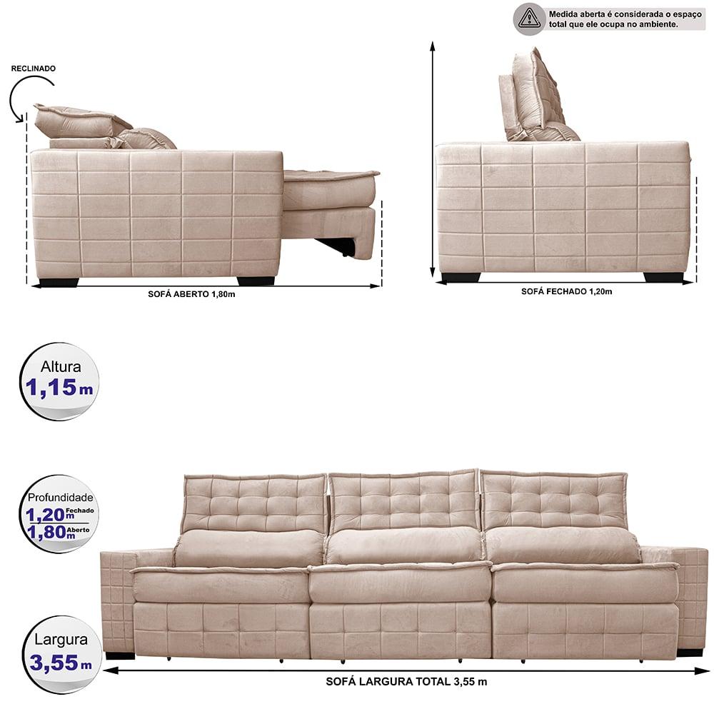 Sofá Retrátil e Reclinável 3,55m Cama inBox Big Puffer com SoftGel D40 Velupluma Bege