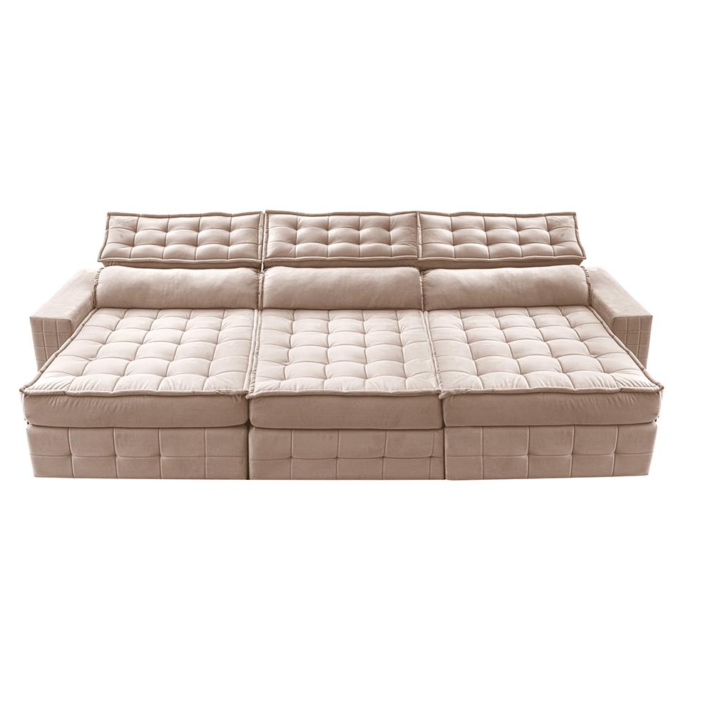 Sofá Retrátil e Reclinável 3,55m Cama inBox Big Puffer com SoftGel D40 Velupluma Bege