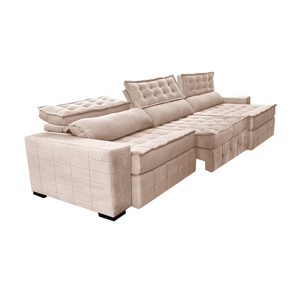 Sofá Retrátil e Reclinável 3,55m Cama inBox Big Puffer com SoftGel D40 Velupluma Bege