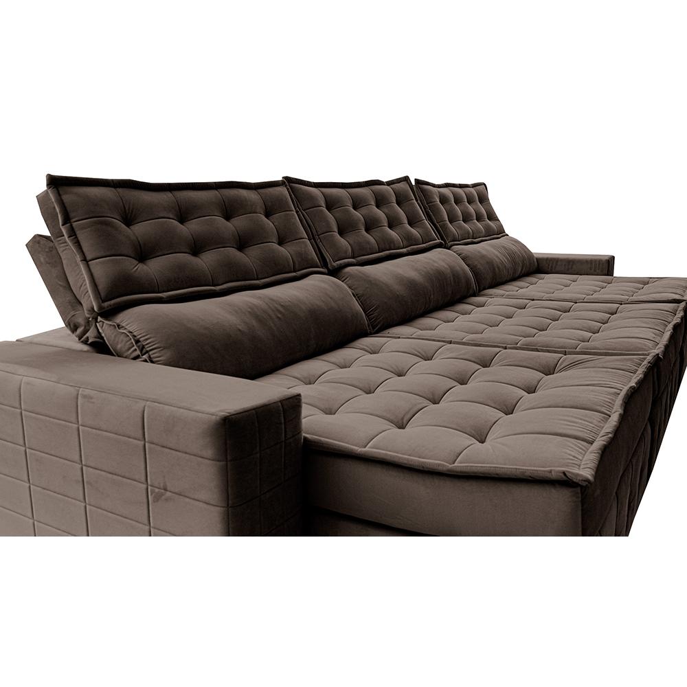 Sofá Retrátil e Reclinável 3,55m Cama inBox Big Puffer com SoftGel D40 Velupluma Café